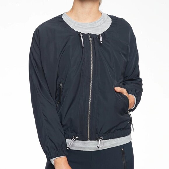 Athleta Jackets & Blazers - ATHLETA Chill Bomber Jacket - Sporty Drawstring Navy Blue